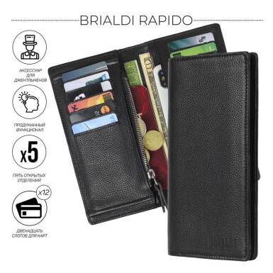 Солидное вертикальное портмоне для джентльмена BRIALDI Rapido (Рапидо) relief black
